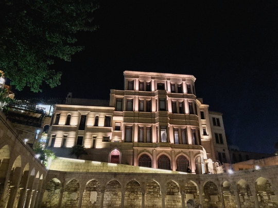 Illuminated historic building at night