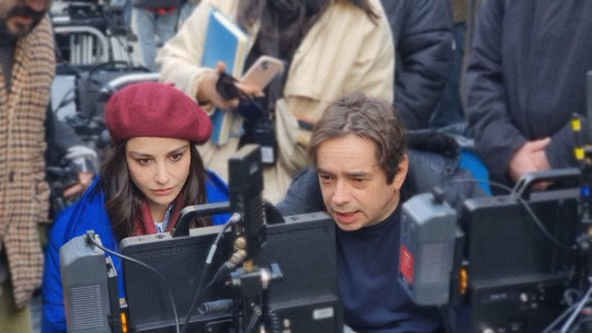 At the monitors on the set of 44