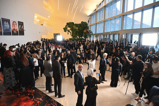 The premiere crowd in the foyer