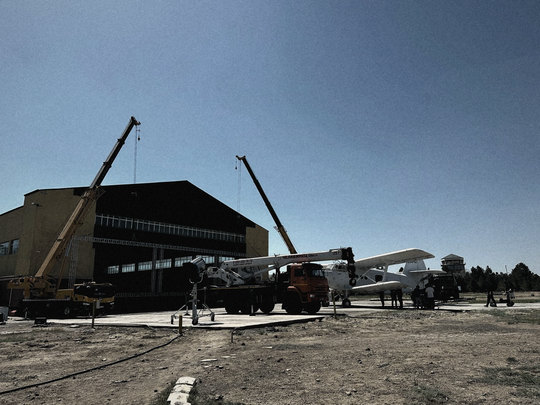 Cranes at work on the airfield set