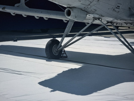 Close-up of the An-2 landing gear on set